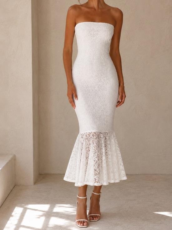 Lulus Dresses & Skirts - Lulu's White Strapless Lace Mermaid Midi Dress